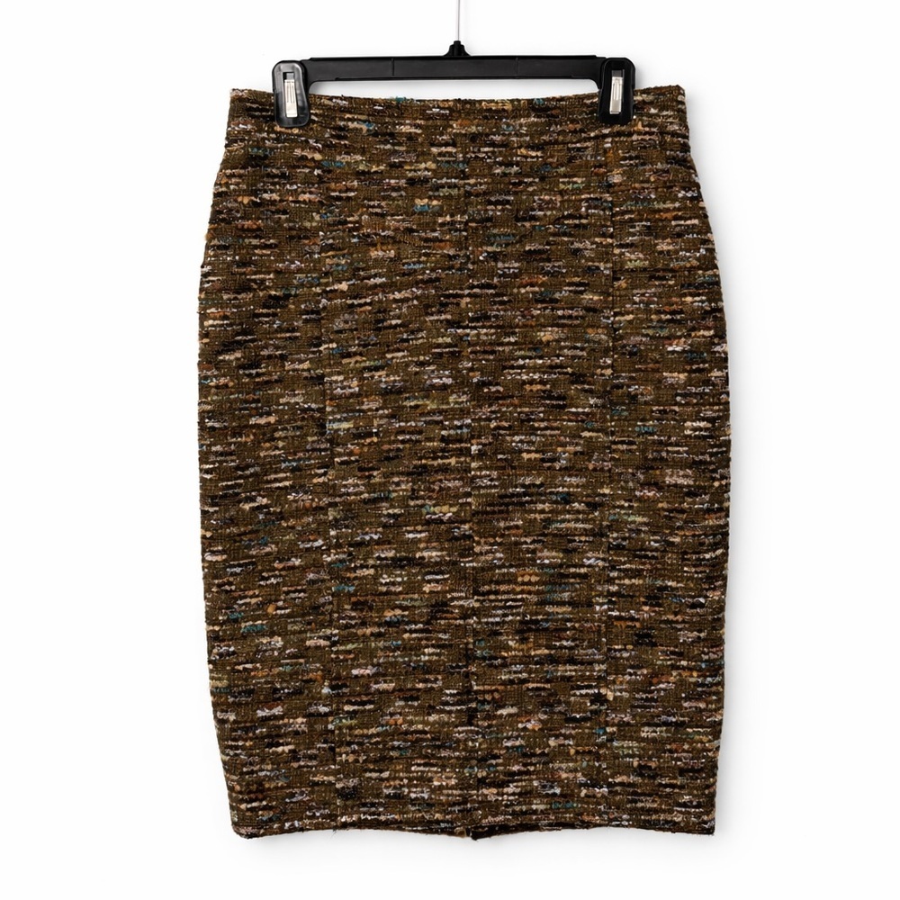 Carlisle Metallic Tweed Pencil Skirt Size 10 Olive Bronze Brown Back Zip Lined